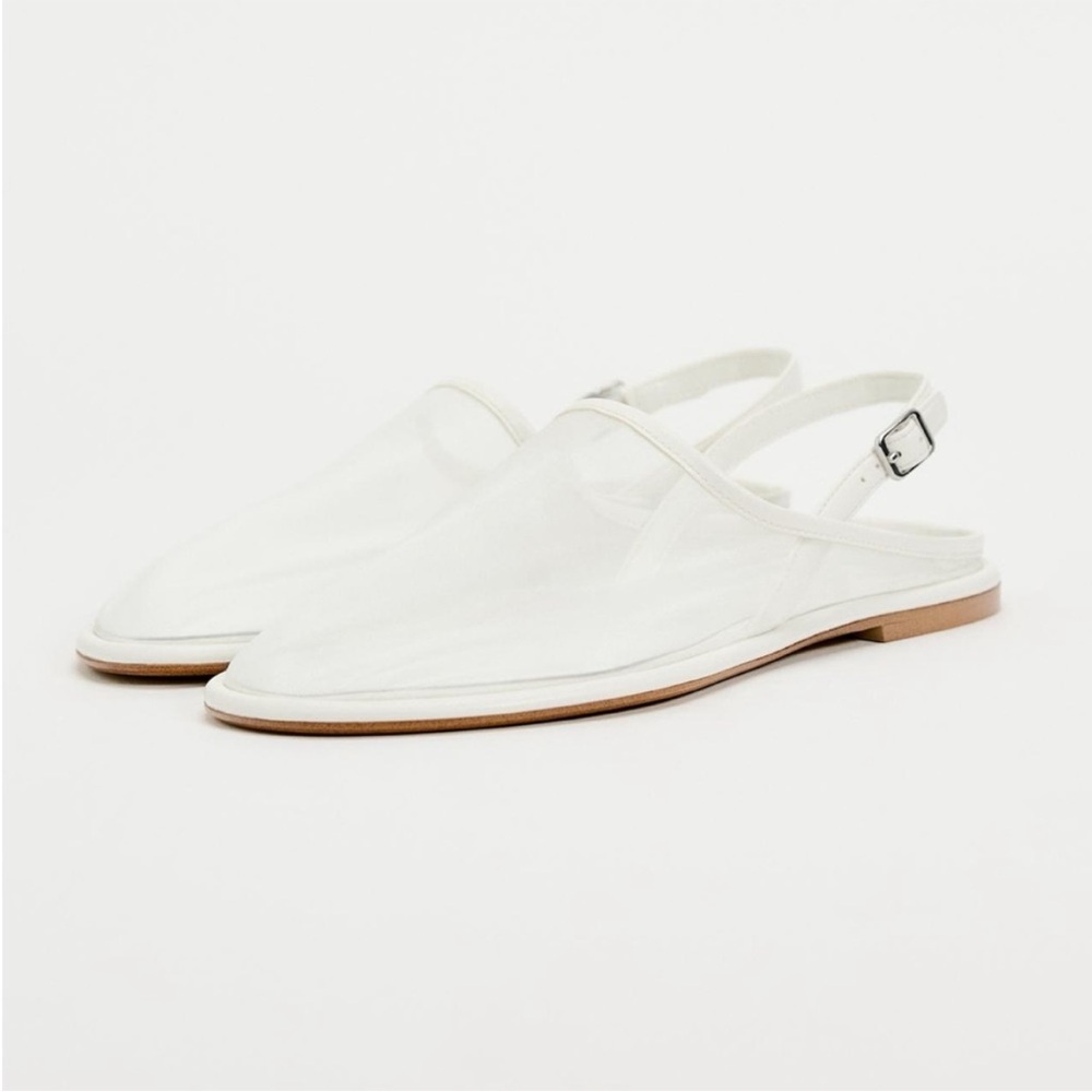 NWT Zara Buckled Ankle Strap Round Toe Flat Mesh Mules Sz:6